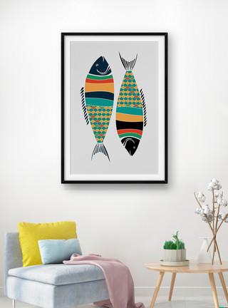 鱼艺术简约创意装饰画模板