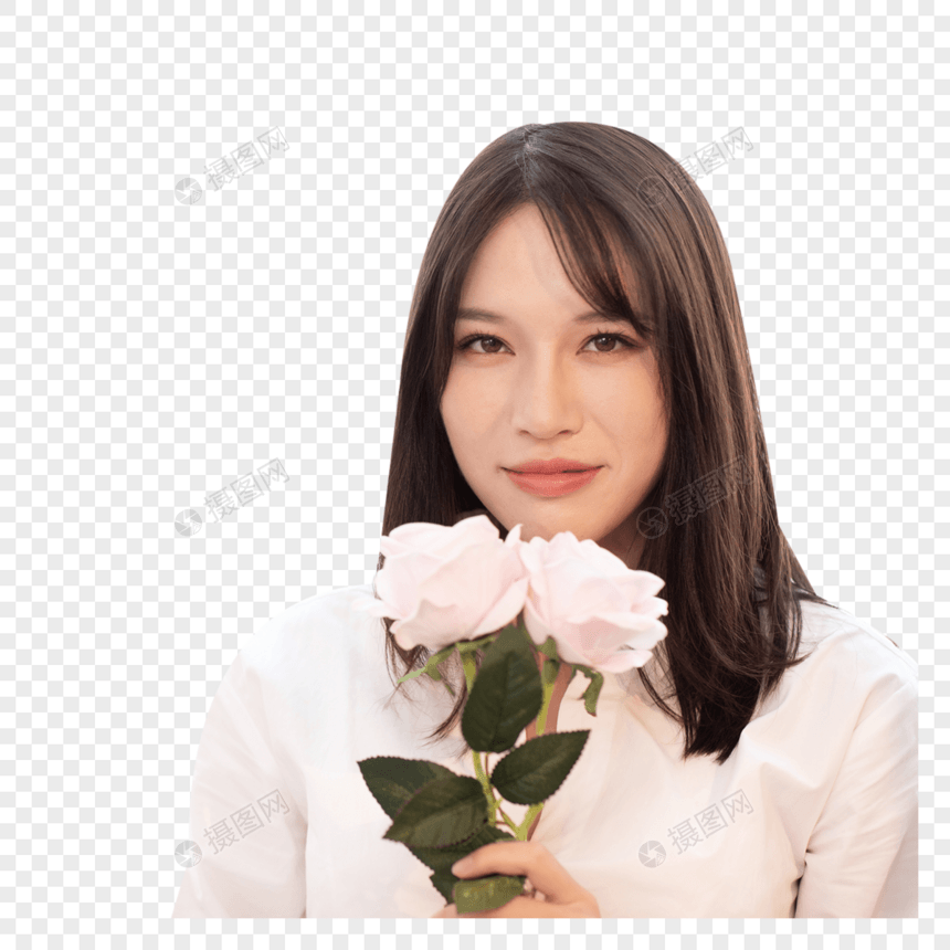 女性拿着玫瑰图片