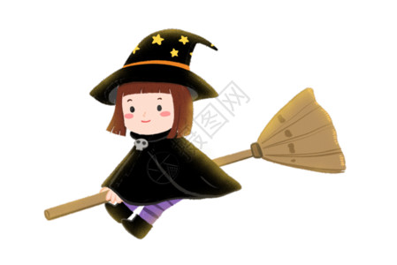扫地的女孩骑扫帚的女巫高清图片