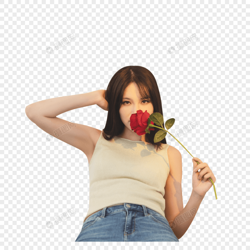 女性拿着玫瑰花图片