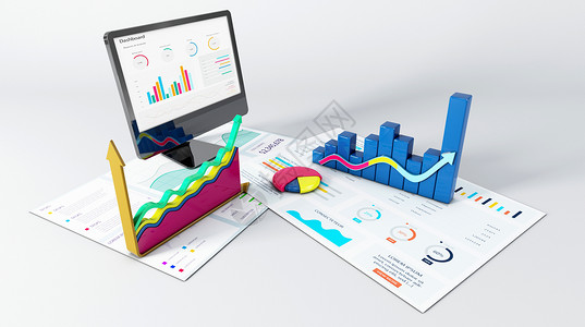 立体柱形图商务报表场景设计图片