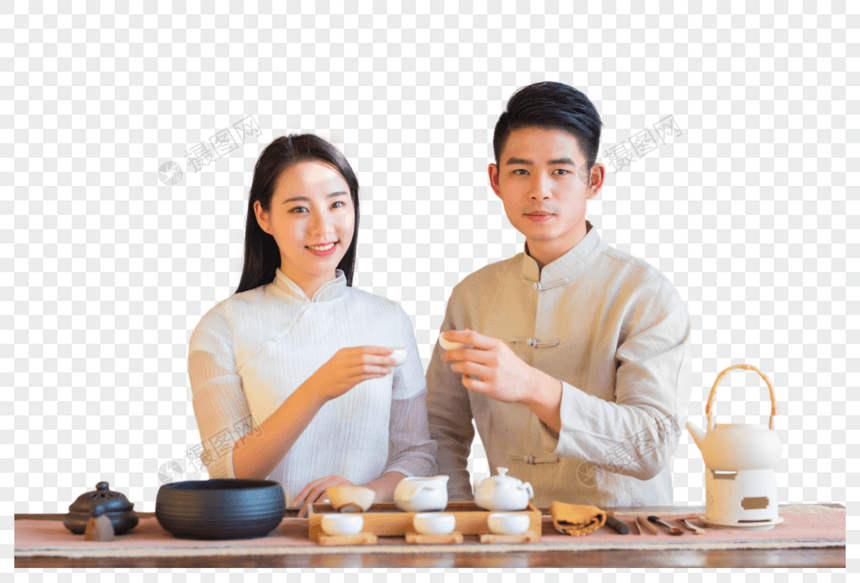 青年男女饮茶图片