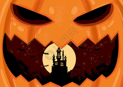 万圣节南瓜灯里的城堡节日背景插画背景图片
