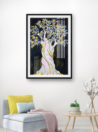 装饰画树抽象珐琅彩树木装饰画模板
