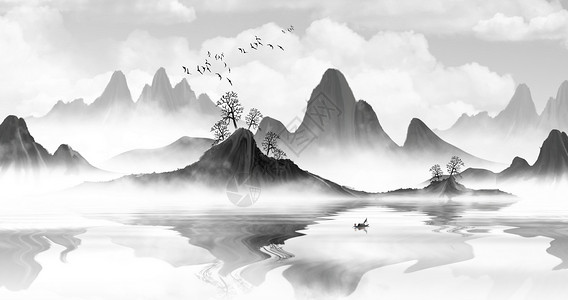 禅风景中国风山水水墨插画插画