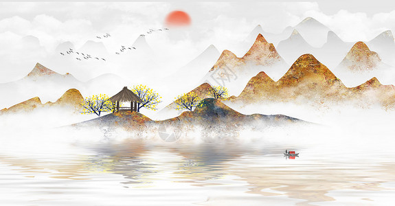 水墨小山中国风山水水墨插画插画