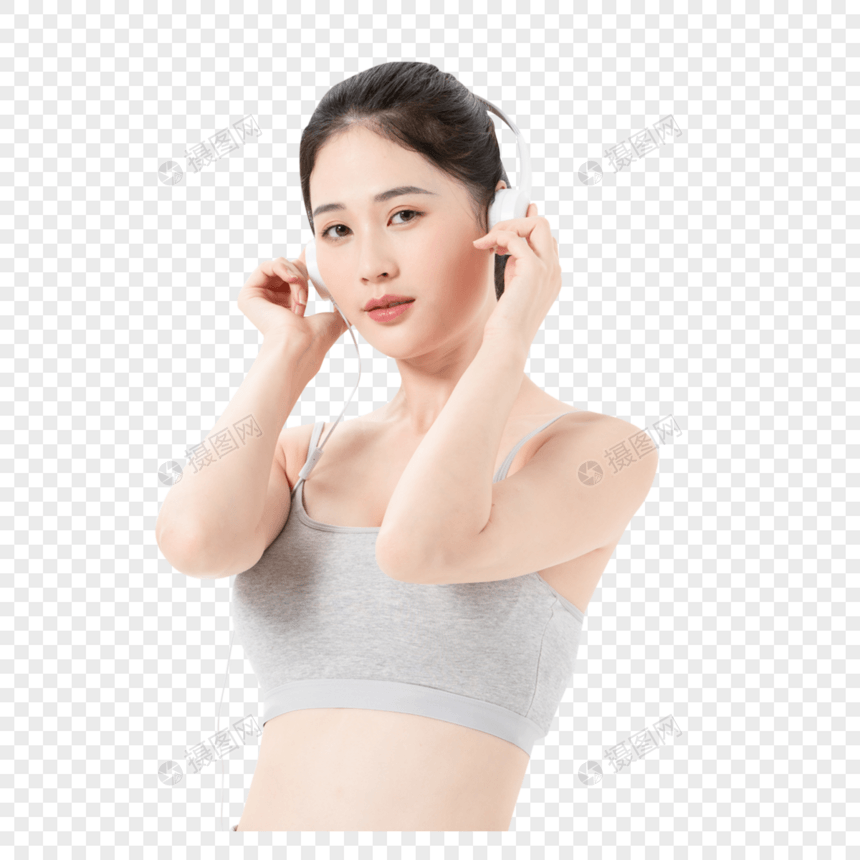 运动女性休息听音乐图片