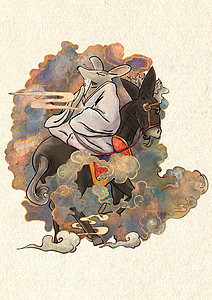 骑马中国八仙过海之张果老插画