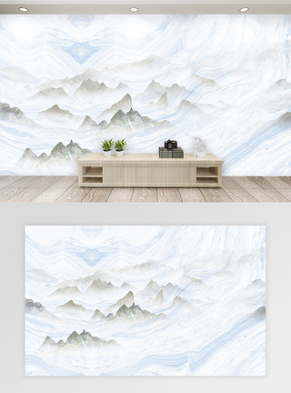 河流蓝天大理石纹理中国风山水背景墙模板