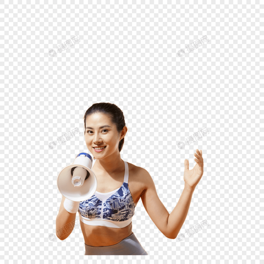 健身女性拿着扩音器图片