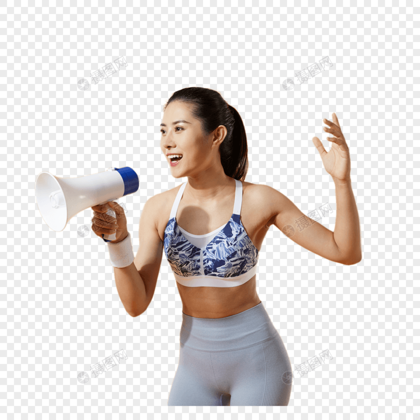 健身女性拿着扩音器图片