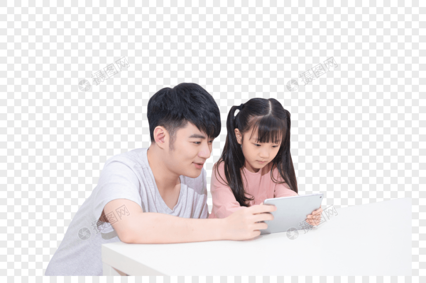 父亲教女儿看书图片