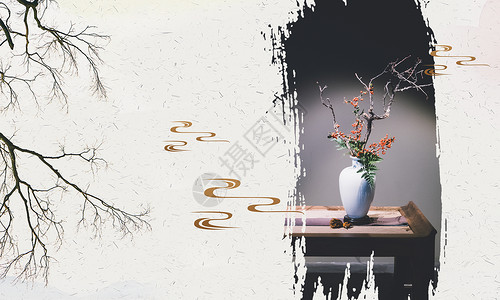 花瓶中式中国风意境背景设计图片