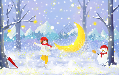 大紫星星伞创意冬天雪景插画插画