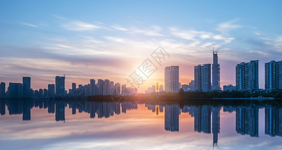 滨水步道天际线城市背景设计图片