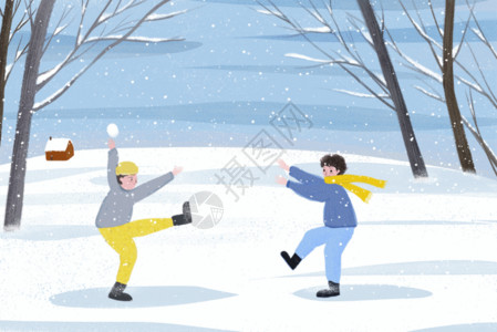 大雪节气手绘大雪朋友之间打雪仗GIF高清图片
