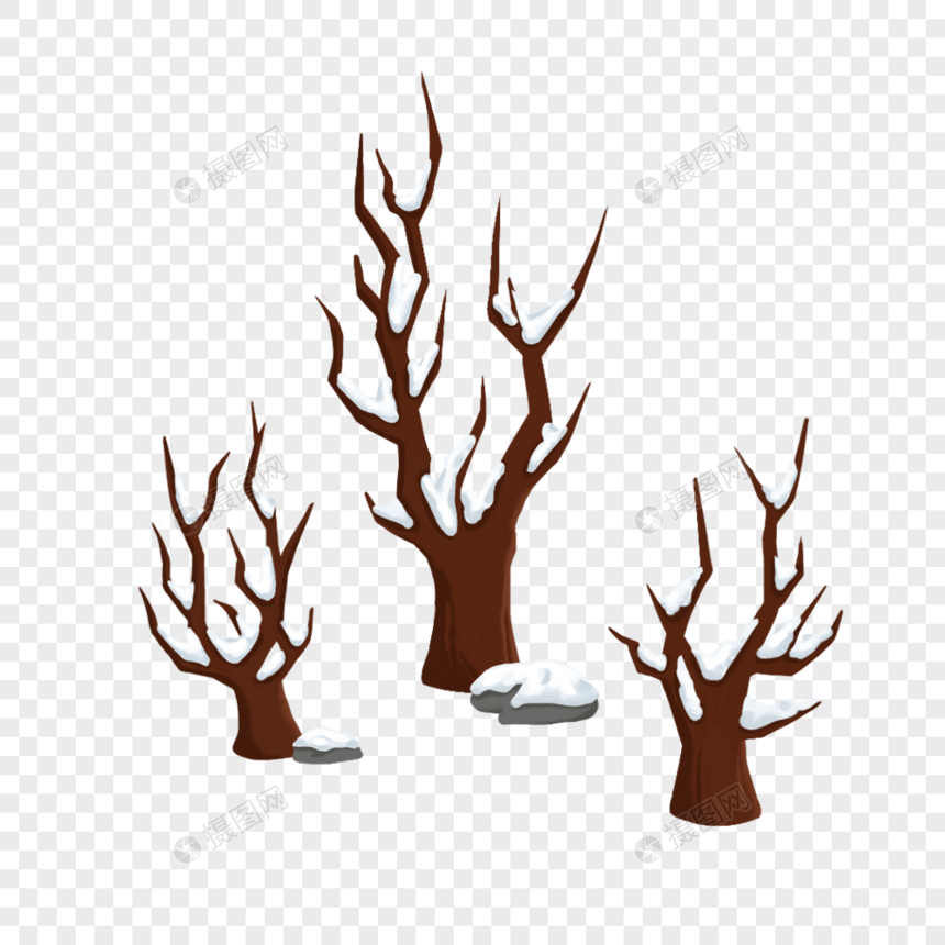 冬天树木枯枝积雪元素图片