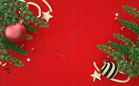 花环丝带装饰红色圣诞背景设计图片