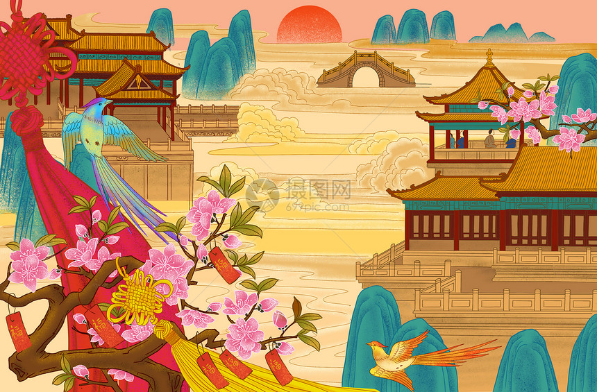 春节仙境背景图片