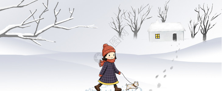 冬季玩雪女孩冬季简约背景设计图片