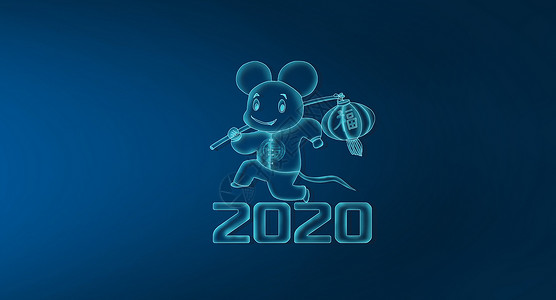 扛着灯笼的老鼠鼠年2020新年背景设计图片