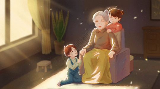 外婆和孙女感恩节孙子孙女给奶奶按摩GIF高清图片