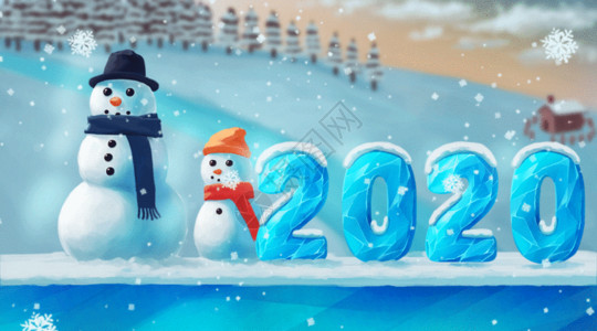 蓝色冰焰雪人新年元旦GIF高清图片