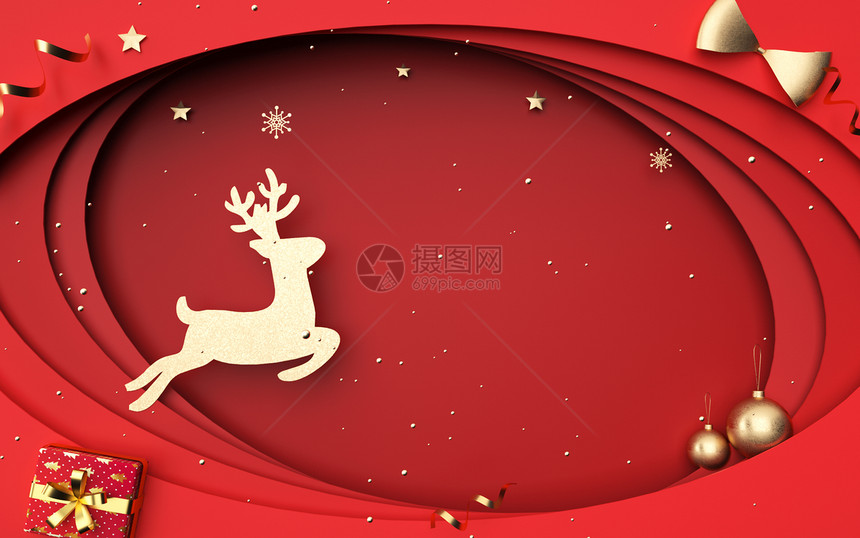 红色剪纸风圣诞背景图片