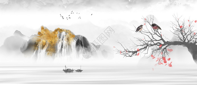 中国风山水画风景背景图片