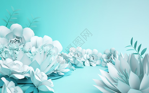 插画花朵背景C4D剪纸花朵背景设计图片