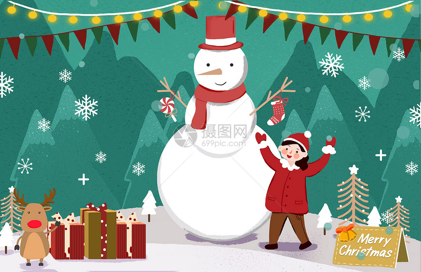 节日节气之圣诞节日雪人插画图片