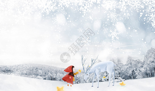 冬季玩雪女孩唯美冬日背景设计图片