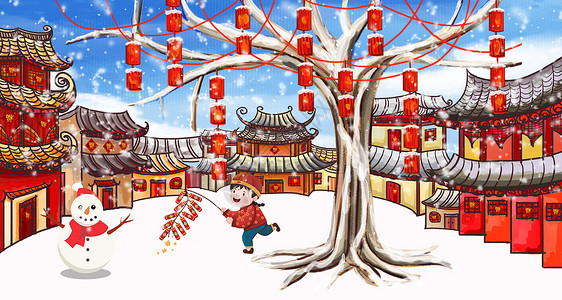 春节放鞭炮背景图片