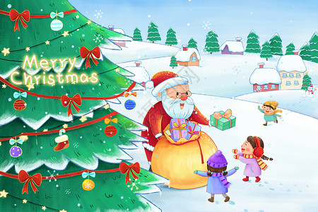 圣诞节童话风插画图片