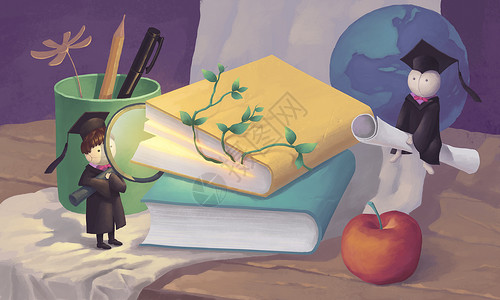 苹果静物书和静物插画