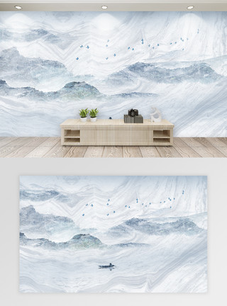 山水河流大理石纹理中国风山水背景墙模板