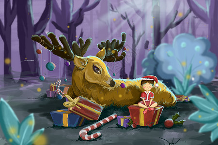 圣诞节迷幻森林背景图片