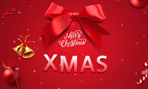 圣诞球挂饰红色大气蝴蝶结圣诞节海报GIF高清图片
