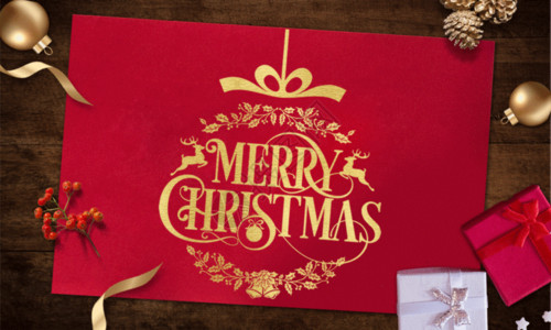 圣诞节信封红金简洁圣诞英文海报GIF高清图片