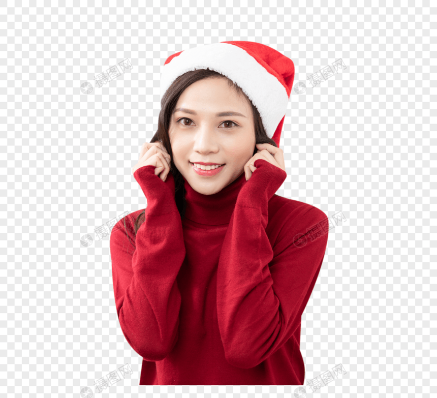 居家女性戴着圣诞帽图片