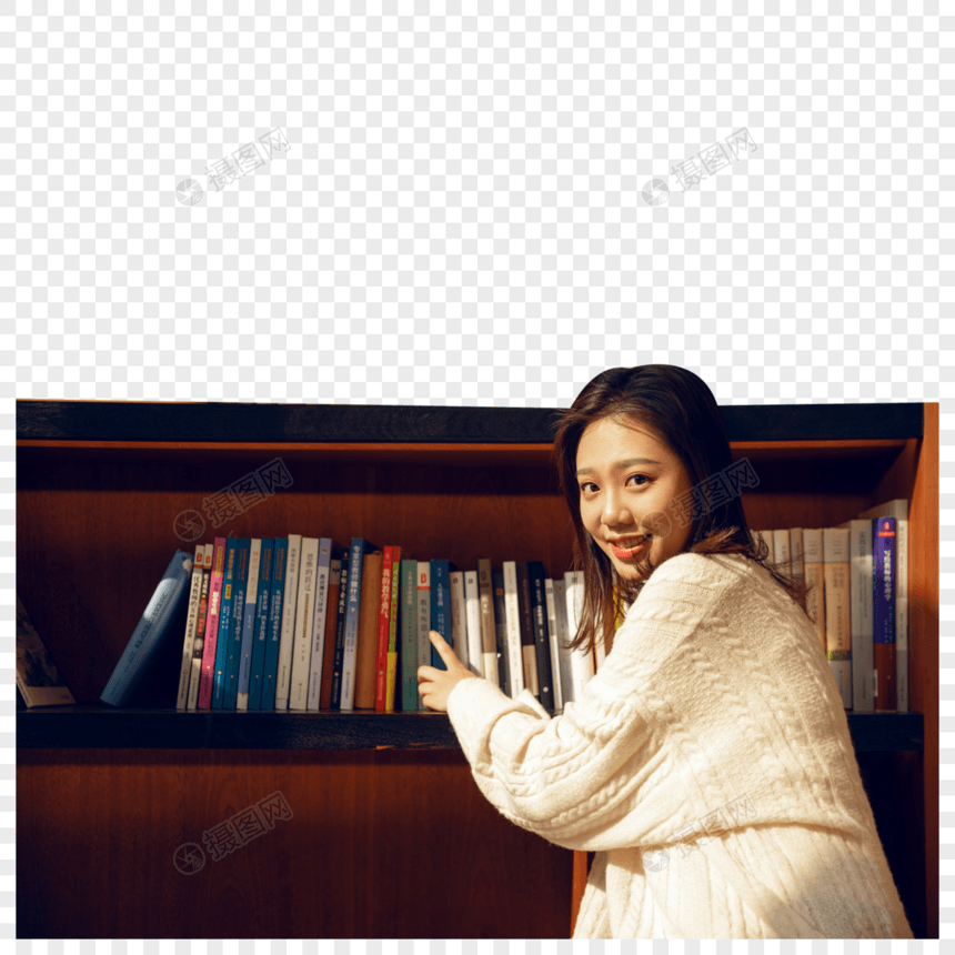 在图书馆找书的女大学生图片