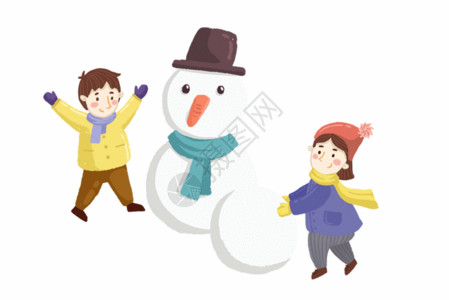 冬天小孩冬天堆雪人的孩子GIF高清图片