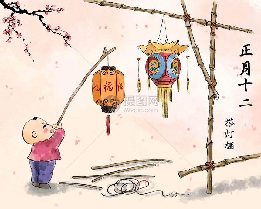 春节过年正月十二搭建灯棚图片