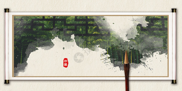 风水画卷中国风复古背景设计图片