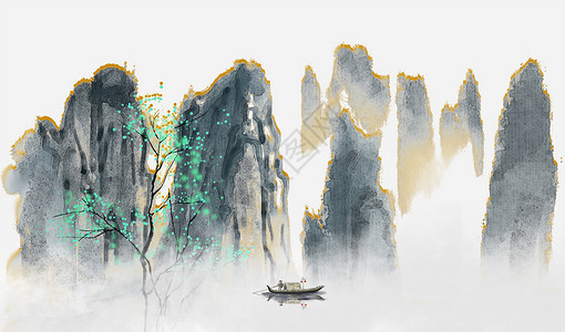 山水鎏金背景背景图片