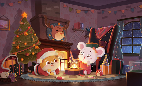 玩具老鼠圣诞之夜插画