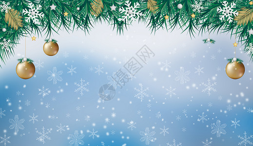 雪花飘落在树上清新圣诞背景设计图片