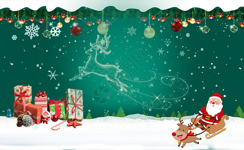 背着礼物的圣诞老人绿色圣诞背景设计图片