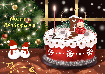 雪人蛋糕圣诞节圣诞蛋糕插画