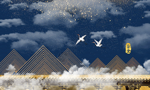 金眶鸻鸟蓝色中国风背景设计图片
